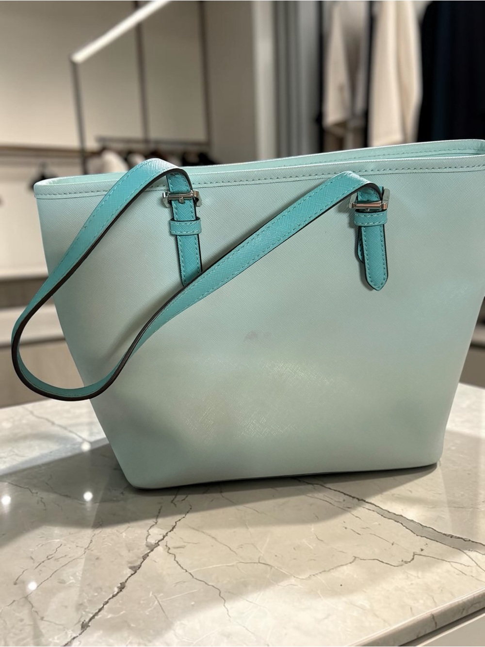Scandi Girl Michael Kors Tote Bag Pastel Blue Luxury Structured Shoulder Bag - Picture 9 of 10